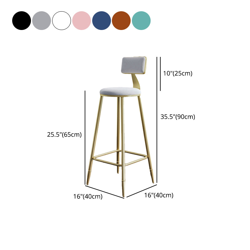 Nordic Armless Backrest Counter Stool Steel Cafe Bar Stool with Velvet Cushion and Pedal Clearhalo 'Bar Furniture' 'Bar Stools' 'bar_stools' 'furn' 'furn_bar_stools' 'Furniture' 'furniture_bar_stools' 'Kitchen & Dining Furniture' 4910505