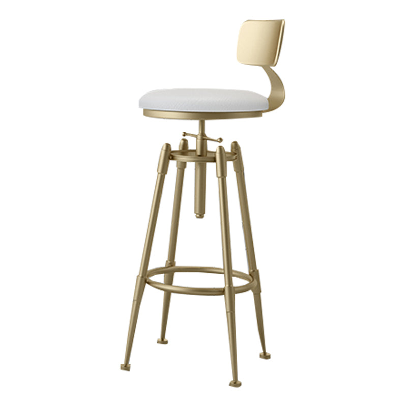 Glam Rotatable Liftable Counter Stool Iron Cashier Bar Stool with Cushion and Pedal White With Back 1 Piece Clearhalo 'Bar Furniture' 'Bar Stools' 'bar_stools' 'furn' 'furn_bar_stools' 'Furniture' 'furniture_bar_stools' 'Kitchen & Dining Furniture' 4910636