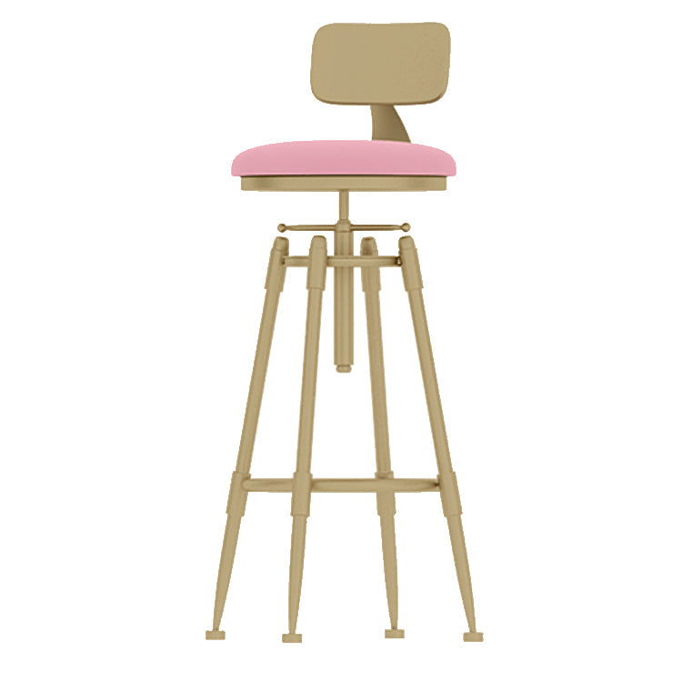 Glam Rotatable Liftable Counter Stool Iron Cashier Bar Stool with Cushion and Pedal Pink With Back 1 Piece Clearhalo 'Bar Furniture' 'Bar Stools' 'bar_stools' 'furn' 'furn_bar_stools' 'Furniture' 'furniture_bar_stools' 'Kitchen & Dining Furniture' 4910648