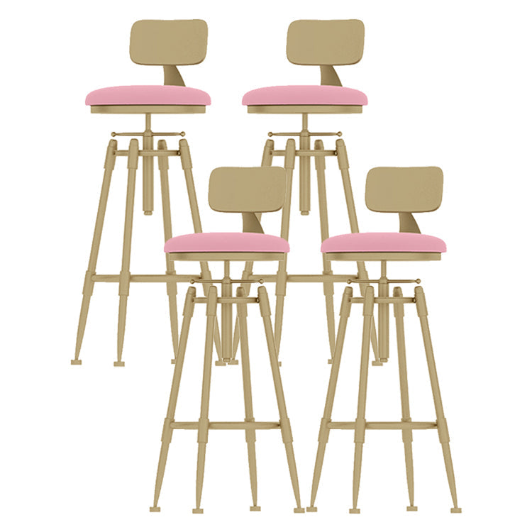 Glam Rotatable Liftable Counter Stool Iron Cashier Bar Stool with Cushion and Pedal Pink With Back 4 Piece Set Clearhalo 'Bar Furniture' 'Bar Stools' 'bar_stools' 'furn' 'furn_bar_stools' 'Furniture' 'furniture_bar_stools' 'Kitchen & Dining Furniture' 4910653