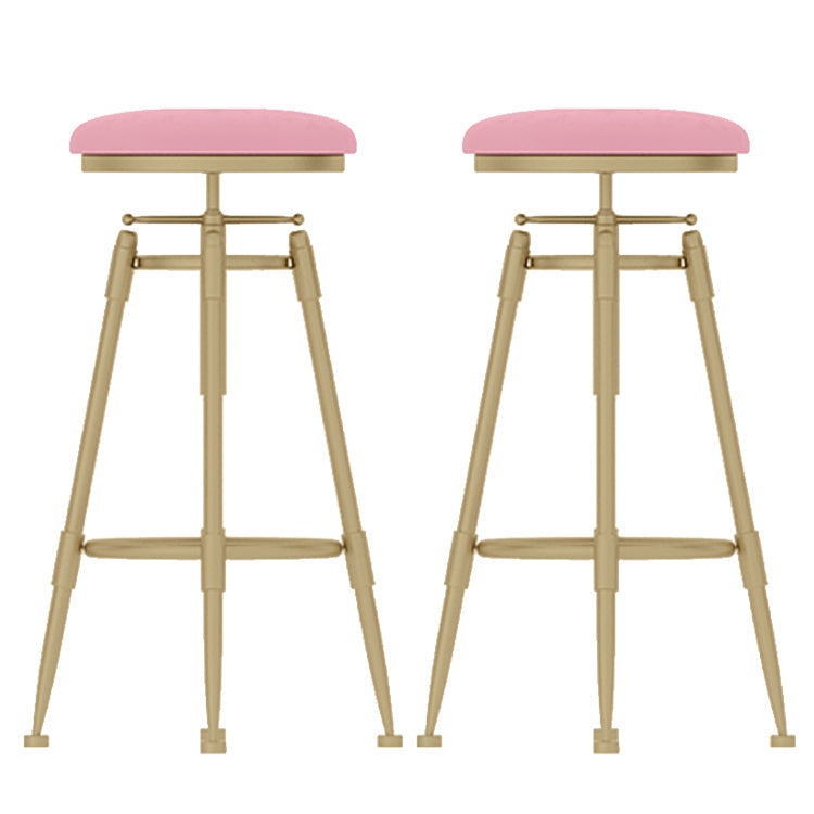 Glam Rotatable Liftable Counter Stool Iron Cashier Bar Stool with Cushion and Pedal Pink Backless 2 Piece Set Clearhalo 'Bar Furniture' 'Bar Stools' 'bar_stools' 'furn' 'furn_bar_stools' 'Furniture' 'furniture_bar_stools' 'Kitchen & Dining Furniture' 4910655