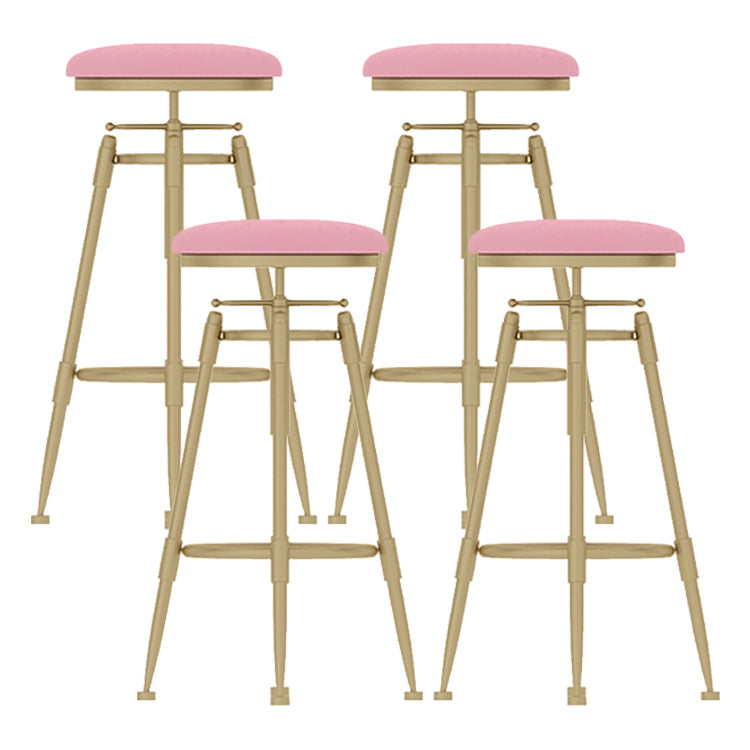 Glam Rotatable Liftable Counter Stool Iron Cashier Bar Stool with Cushion and Pedal Pink Backless 4 Piece Set Clearhalo 'Bar Furniture' 'Bar Stools' 'bar_stools' 'furn' 'furn_bar_stools' 'Furniture' 'furniture_bar_stools' 'Kitchen & Dining Furniture' 4910656