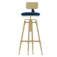 Glam Rotatable Liftable Counter Stool Iron Cashier Bar Stool with Cushion and Pedal Blue With Back 1 Piece Clearhalo 'Bar Furniture' 'Bar Stools' 'bar_stools' 'furn' 'furn_bar_stools' 'Furniture' 'furniture_bar_stools' 'Kitchen & Dining Furniture' 4910657