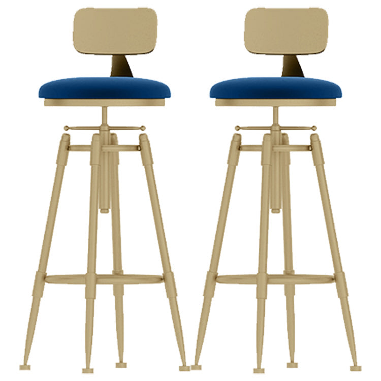 Glam Rotatable Liftable Counter Stool Iron Cashier Bar Stool with Cushion and Pedal Blue With Back 2 Piece Set Clearhalo 'Bar Furniture' 'Bar Stools' 'bar_stools' 'furn' 'furn_bar_stools' 'Furniture' 'furniture_bar_stools' 'Kitchen & Dining Furniture' 4910658