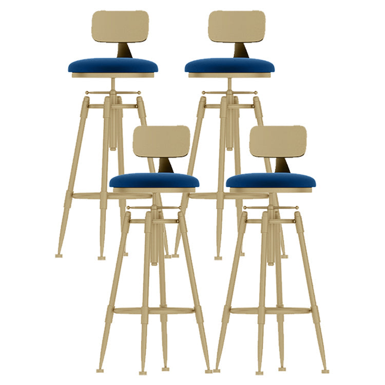 Glam Rotatable Liftable Counter Stool Iron Cashier Bar Stool with Cushion and Pedal Blue With Back 4 Piece Set Clearhalo 'Bar Furniture' 'Bar Stools' 'bar_stools' 'furn' 'furn_bar_stools' 'Furniture' 'furniture_bar_stools' 'Kitchen & Dining Furniture' 4910659