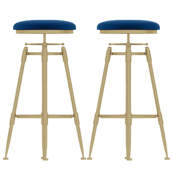 Glam Rotatable Liftable Counter Stool Iron Cashier Bar Stool with Cushion and Pedal Blue Backless 2 Piece Set Clearhalo 'Bar Furniture' 'Bar Stools' 'bar_stools' 'furn' 'furn_bar_stools' 'Furniture' 'furniture_bar_stools' 'Kitchen & Dining Furniture' 4910661