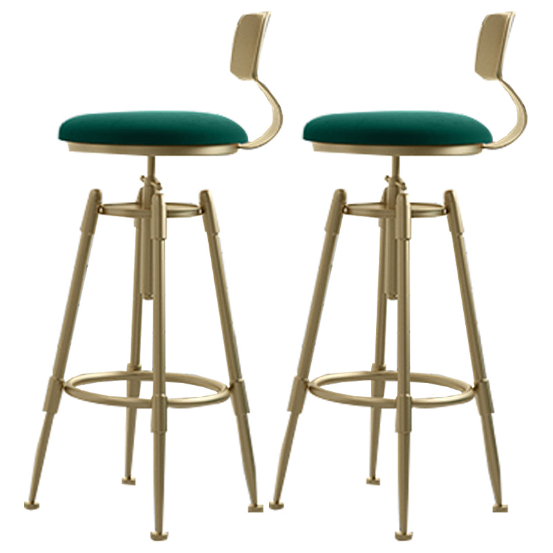 Glam Rotatable Liftable Counter Stool Iron Cashier Bar Stool with Cushion and Pedal Green With Back 2 Piece Set Clearhalo 'Bar Furniture' 'Bar Stools' 'bar_stools' 'furn' 'furn_bar_stools' 'Furniture' 'furniture_bar_stools' 'Kitchen & Dining Furniture' 4910664