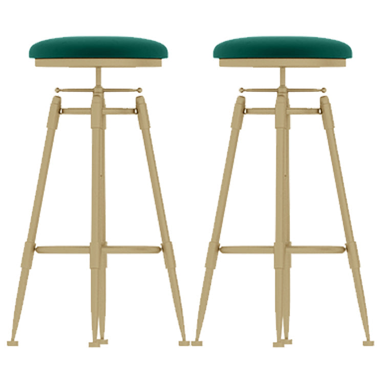 Glam Rotatable Liftable Counter Stool Iron Cashier Bar Stool with Cushion and Pedal Green Backless 2 Piece Set Clearhalo 'Bar Furniture' 'Bar Stools' 'bar_stools' 'furn' 'furn_bar_stools' 'Furniture' 'furniture_bar_stools' 'Kitchen & Dining Furniture' 4910667