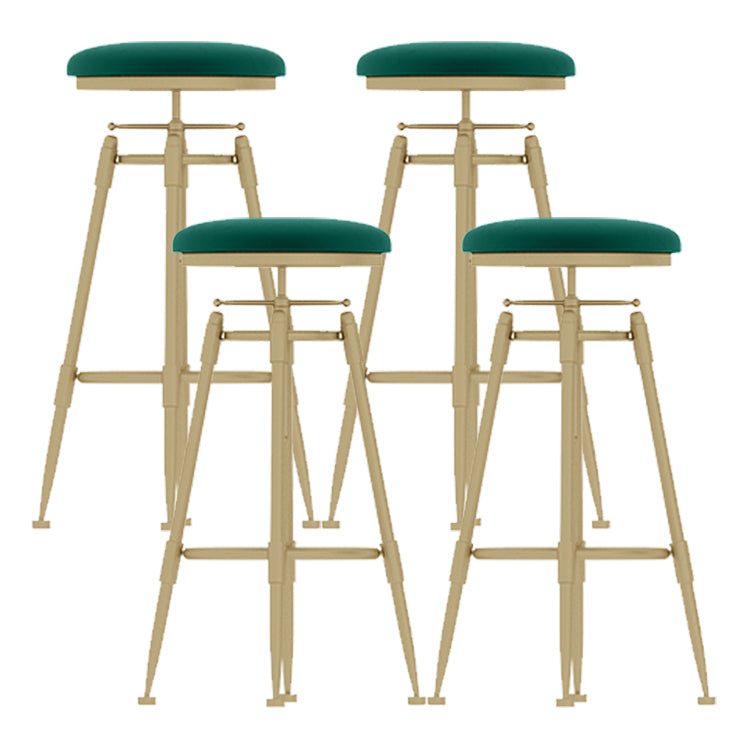 Glam Rotatable Liftable Counter Stool Iron Cashier Bar Stool with Cushion and Pedal Green Backless 4 Piece Set Clearhalo 'Bar Furniture' 'Bar Stools' 'bar_stools' 'furn' 'furn_bar_stools' 'Furniture' 'furniture_bar_stools' 'Kitchen & Dining Furniture' 4910668