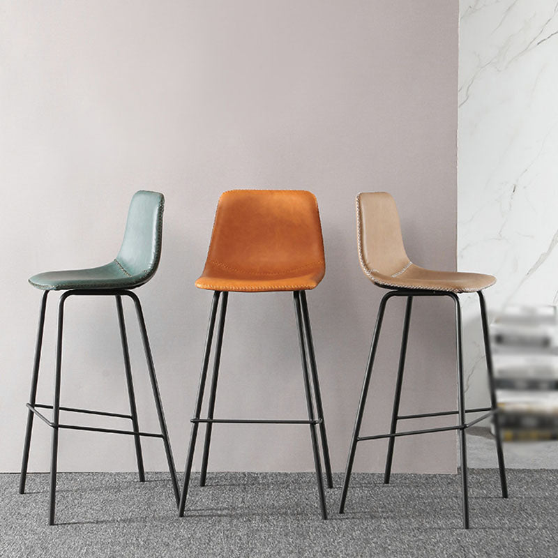 Nordic Backrest Counter Stool Iron Kitchen Bar Stool with Leather Cushion and Pedal Clearhalo 'Bar Furniture' 'Bar Stools' 'bar_stools' 'furn' 'furn_bar_stools' 'Furniture' 'furniture_bar_stools' 'Kitchen & Dining Furniture' 4910671