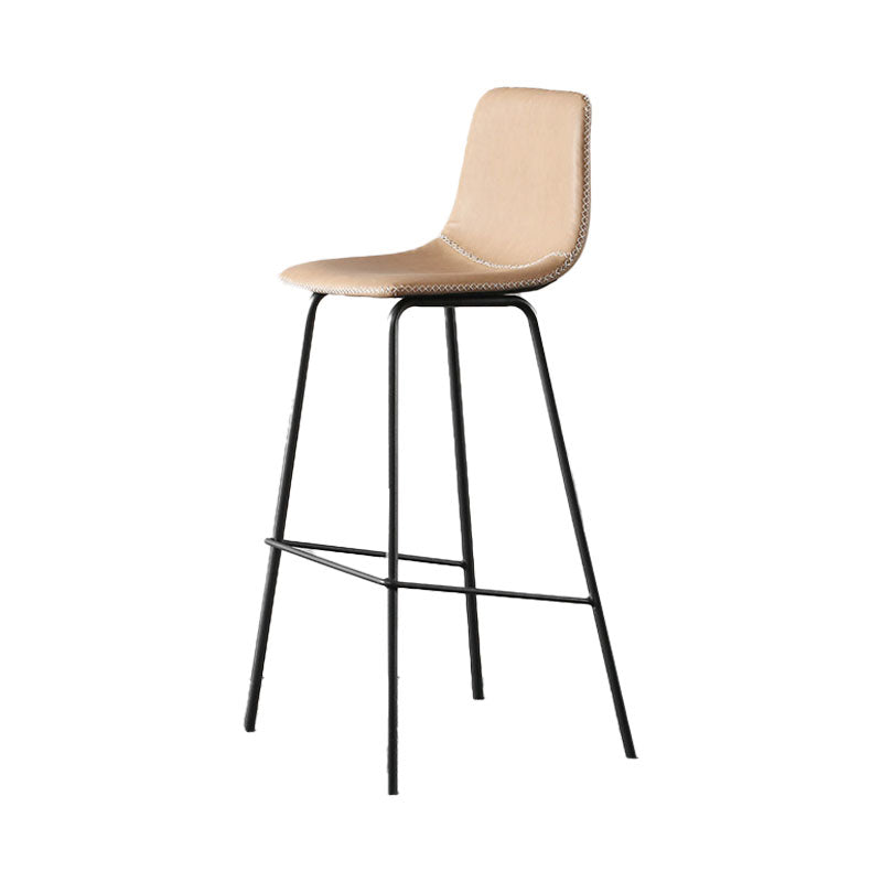 Nordic Backrest Counter Stool Iron Kitchen Bar Stool with Leather Cushion and Pedal Light Brown 1 Piece Clearhalo 'Bar Furniture' 'Bar Stools' 'bar_stools' 'furn' 'furn_bar_stools' 'Furniture' 'furniture_bar_stools' 'Kitchen & Dining Furniture' 4910672