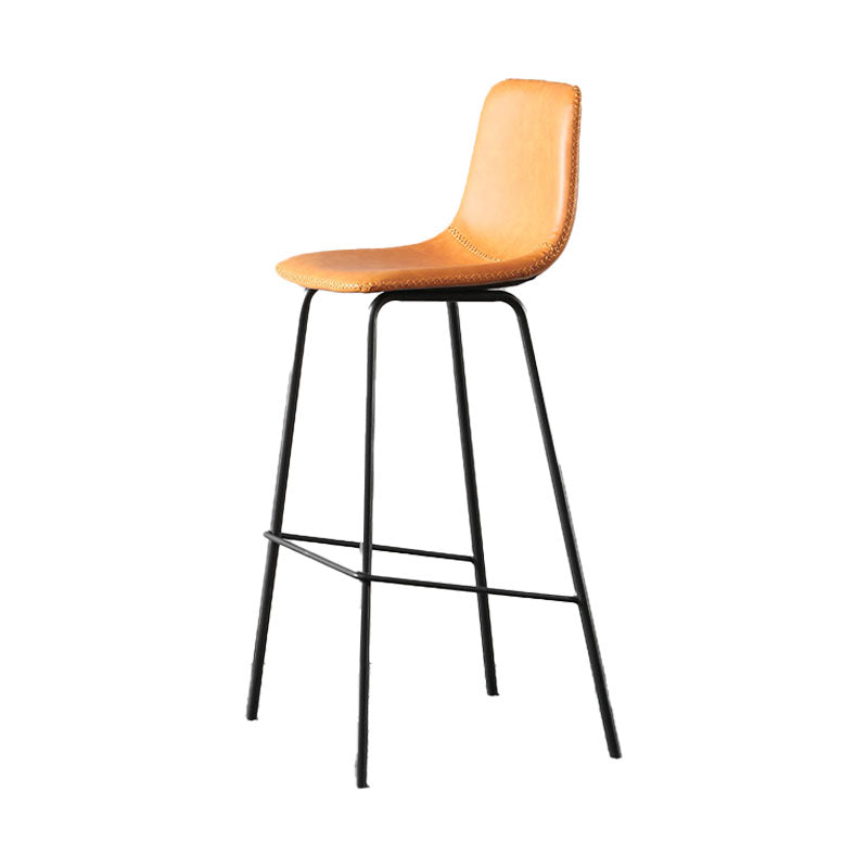 Nordic Backrest Counter Stool Iron Kitchen Bar Stool with Leather Cushion and Pedal Orange 1 Piece Clearhalo 'Bar Furniture' 'Bar Stools' 'bar_stools' 'furn' 'furn_bar_stools' 'Furniture' 'furniture_bar_stools' 'Kitchen & Dining Furniture' 4910673