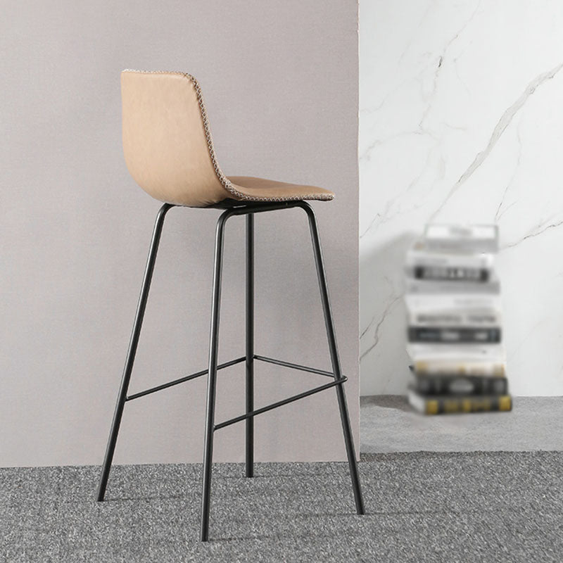 Nordic Backrest Counter Stool Iron Kitchen Bar Stool with Leather Cushion and Pedal Clearhalo 'Bar Furniture' 'Bar Stools' 'bar_stools' 'furn' 'furn_bar_stools' 'Furniture' 'furniture_bar_stools' 'Kitchen & Dining Furniture' 4910674