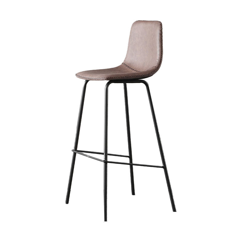 Nordic Backrest Counter Stool Iron Kitchen Bar Stool with Leather Cushion and Pedal Brown 1 Piece Clearhalo 'Bar Furniture' 'Bar Stools' 'bar_stools' 'furn' 'furn_bar_stools' 'Furniture' 'furniture_bar_stools' 'Kitchen & Dining Furniture' 4910675