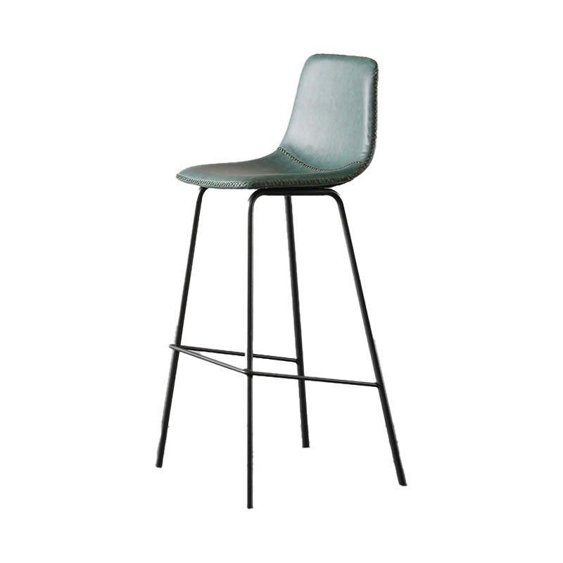 Nordic Backrest Counter Stool Iron Kitchen Bar Stool with Leather Cushion and Pedal Green 1 Piece Clearhalo 'Bar Furniture' 'Bar Stools' 'bar_stools' 'furn' 'furn_bar_stools' 'Furniture' 'furniture_bar_stools' 'Kitchen & Dining Furniture' 4910677