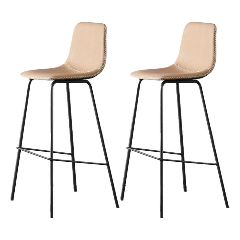 Nordic Backrest Counter Stool Iron Kitchen Bar Stool with Leather Cushion and Pedal Light Brown 2 Piece Set Clearhalo 'Bar Furniture' 'Bar Stools' 'bar_stools' 'furn' 'furn_bar_stools' 'Furniture' 'furniture_bar_stools' 'Kitchen & Dining Furniture' 4910679