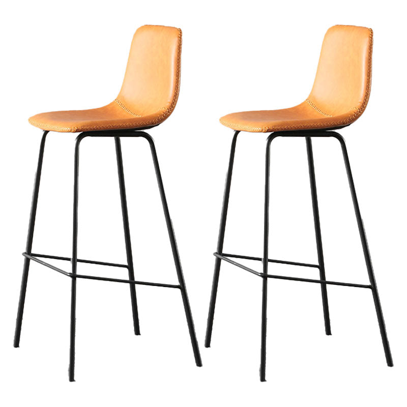 Nordic Backrest Counter Stool Iron Kitchen Bar Stool with Leather Cushion and Pedal Orange 2 Piece Set Clearhalo 'Bar Furniture' 'Bar Stools' 'bar_stools' 'furn' 'furn_bar_stools' 'Furniture' 'furniture_bar_stools' 'Kitchen & Dining Furniture' 4910681