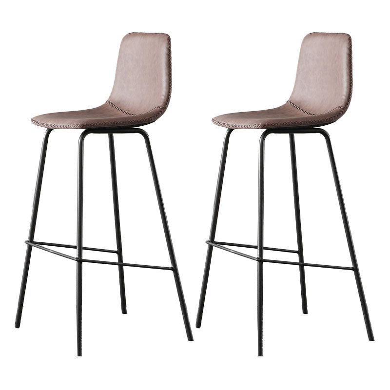 Nordic Backrest Counter Stool Iron Kitchen Bar Stool with Leather Cushion and Pedal Brown 2 Piece Set Clearhalo 'Bar Furniture' 'Bar Stools' 'bar_stools' 'furn' 'furn_bar_stools' 'Furniture' 'furniture_bar_stools' 'Kitchen & Dining Furniture' 4910684