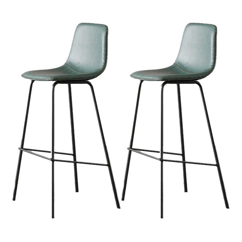 Nordic Backrest Counter Stool Iron Kitchen Bar Stool with Leather Cushion and Pedal Green 2 Piece Set Clearhalo 'Bar Furniture' 'Bar Stools' 'bar_stools' 'furn' 'furn_bar_stools' 'Furniture' 'furniture_bar_stools' 'Kitchen & Dining Furniture' 4910686