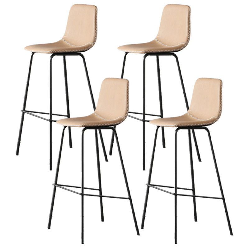 Nordic Backrest Counter Stool Iron Kitchen Bar Stool with Leather Cushion and Pedal Light Brown 4 Piece Set Clearhalo 'Bar Furniture' 'Bar Stools' 'bar_stools' 'furn' 'furn_bar_stools' 'Furniture' 'furniture_bar_stools' 'Kitchen & Dining Furniture' 4910688