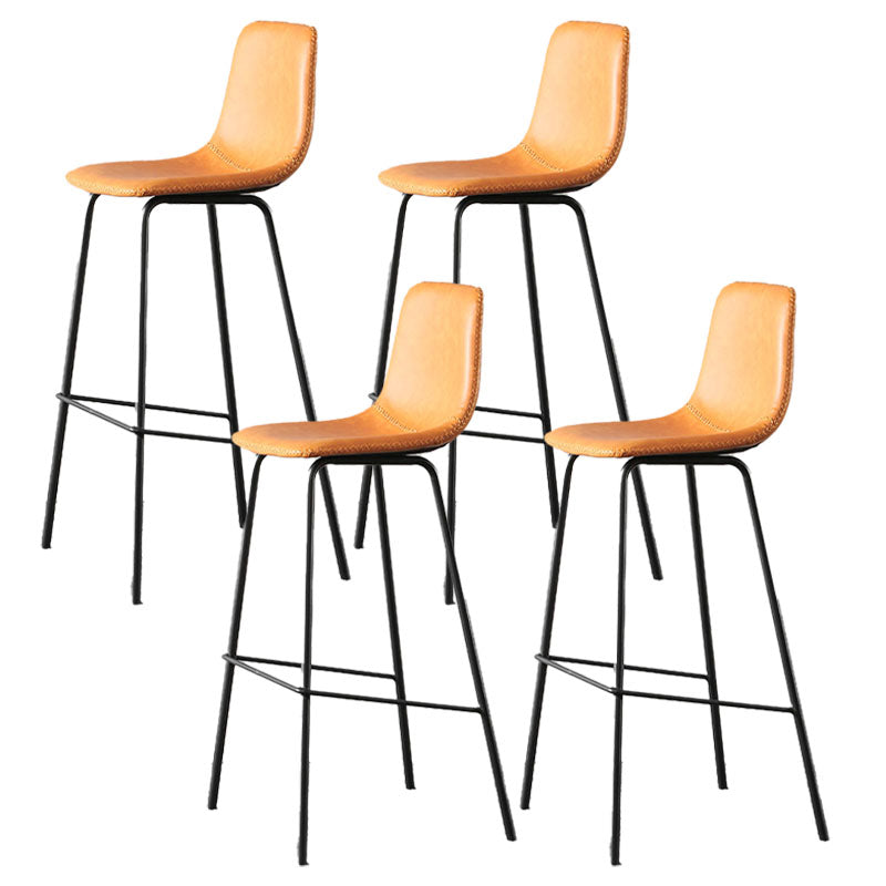Nordic Backrest Counter Stool Iron Kitchen Bar Stool with Leather Cushion and Pedal Orange 4 Piece Set Clearhalo 'Bar Furniture' 'Bar Stools' 'bar_stools' 'furn' 'furn_bar_stools' 'Furniture' 'furniture_bar_stools' 'Kitchen & Dining Furniture' 4910689