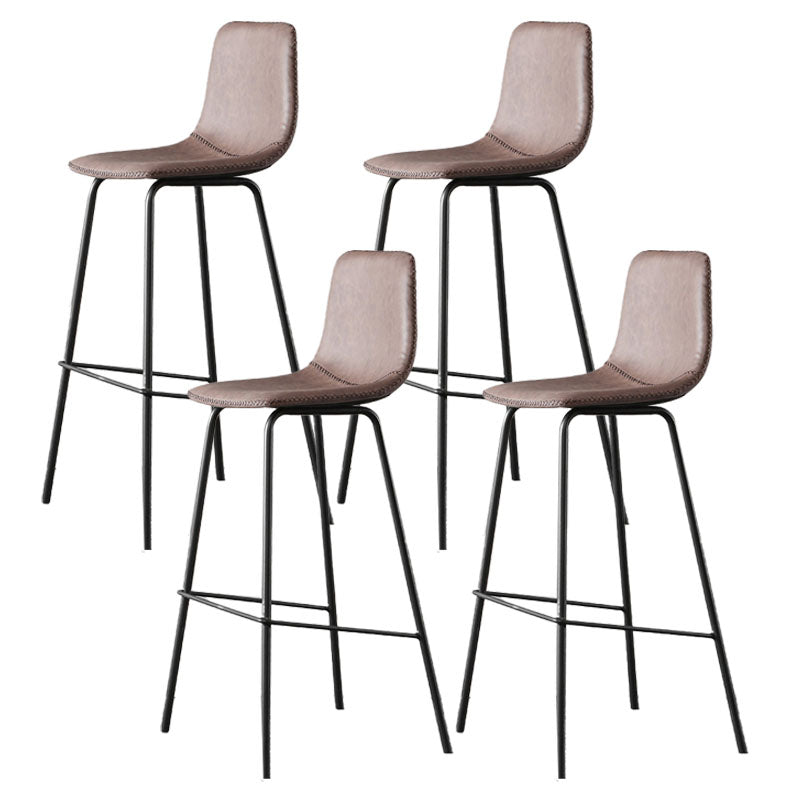 Nordic Backrest Counter Stool Iron Kitchen Bar Stool with Leather Cushion and Pedal Brown 4 Piece Set Clearhalo 'Bar Furniture' 'Bar Stools' 'bar_stools' 'furn' 'furn_bar_stools' 'Furniture' 'furniture_bar_stools' 'Kitchen & Dining Furniture' 4910691
