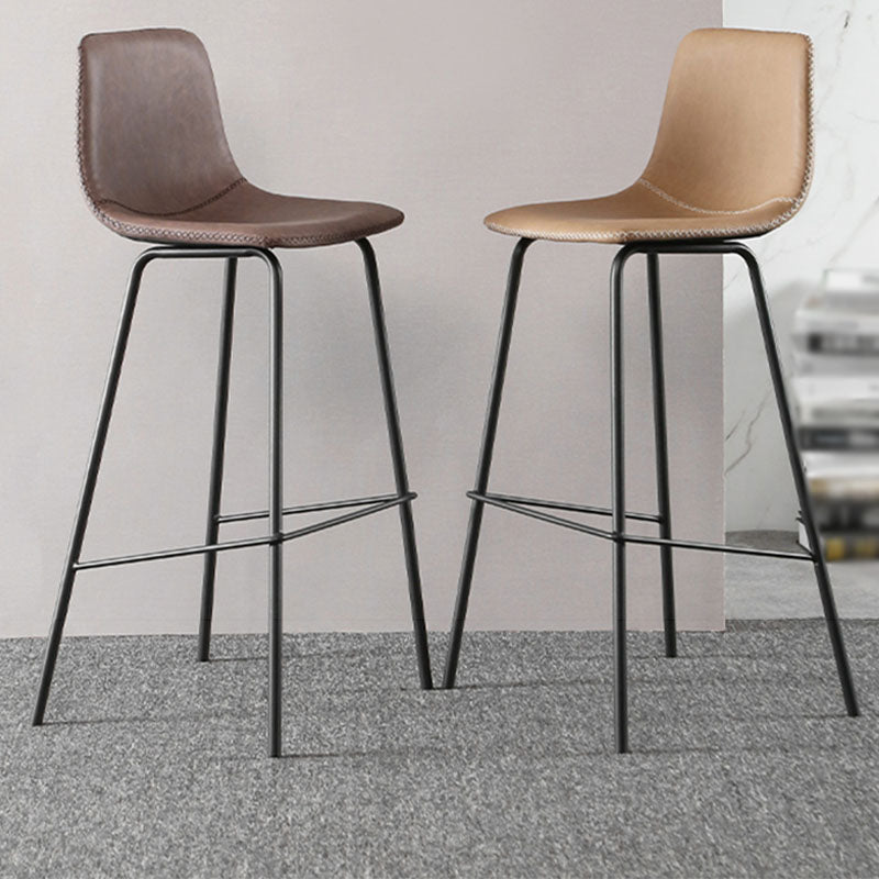 Nordic Backrest Counter Stool Iron Kitchen Bar Stool with Leather Cushion and Pedal Clearhalo 'Bar Furniture' 'Bar Stools' 'bar_stools' 'furn' 'furn_bar_stools' 'Furniture' 'furniture_bar_stools' 'Kitchen & Dining Furniture' 4910692