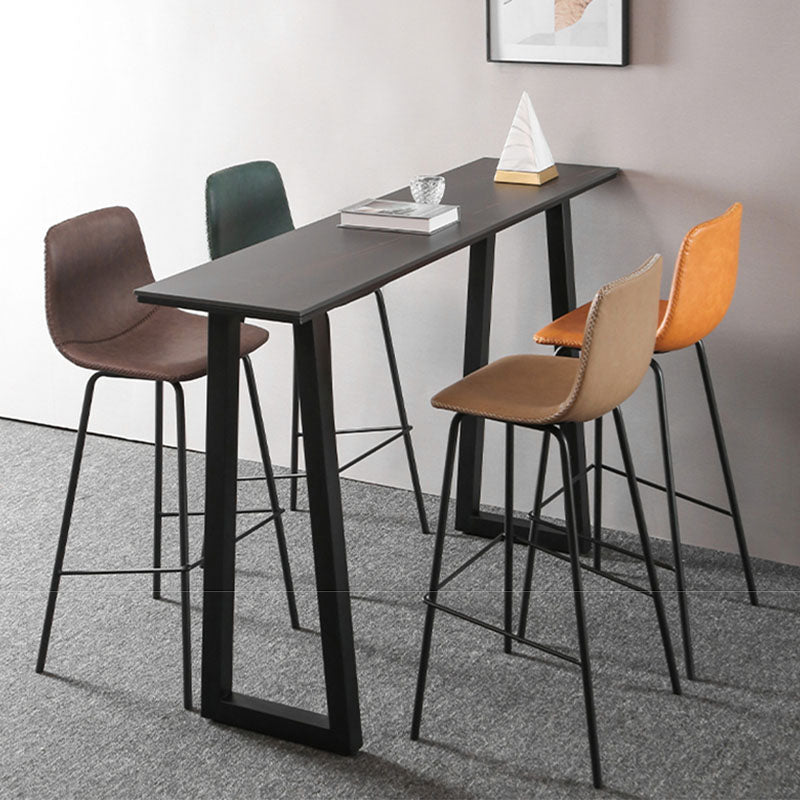 Nordic Backrest Counter Stool Iron Kitchen Bar Stool with Leather Cushion and Pedal Clearhalo 'Bar Furniture' 'Bar Stools' 'bar_stools' 'furn' 'furn_bar_stools' 'Furniture' 'furniture_bar_stools' 'Kitchen & Dining Furniture' 4910694
