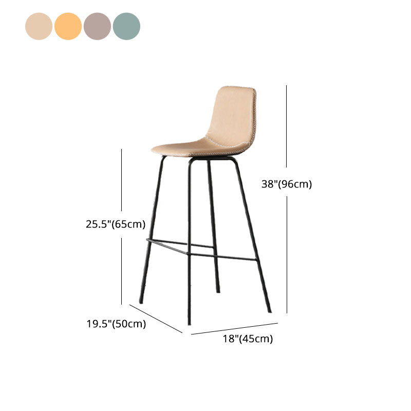 Nordic Backrest Counter Stool Iron Kitchen Bar Stool with Leather Cushion and Pedal Clearhalo 'Bar Furniture' 'Bar Stools' 'bar_stools' 'furn' 'furn_bar_stools' 'Furniture' 'furniture_bar_stools' 'Kitchen & Dining Furniture' 4910695