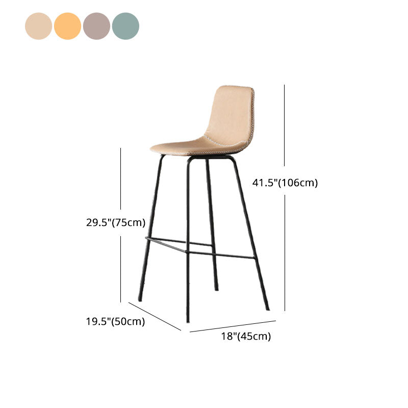 Nordic Backrest Counter Stool Iron Kitchen Bar Stool with Leather Cushion and Pedal Clearhalo 'Bar Furniture' 'Bar Stools' 'bar_stools' 'furn' 'furn_bar_stools' 'Furniture' 'furniture_bar_stools' 'Kitchen & Dining Furniture' 4910696