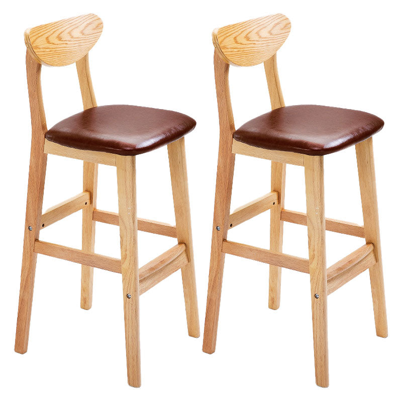 Scandinavian Solid Wood Home 28-inch Stool Matte Finish Footrest Barstool Brown Natural 2 Piece Set Clearhalo 'Bar Furniture' 'Bar Stools' 'bar_stools' 'furn' 'furn_bar_stools' 'Furniture' 'furniture_bar_stools' 'Kitchen & Dining Furniture' 4910712
