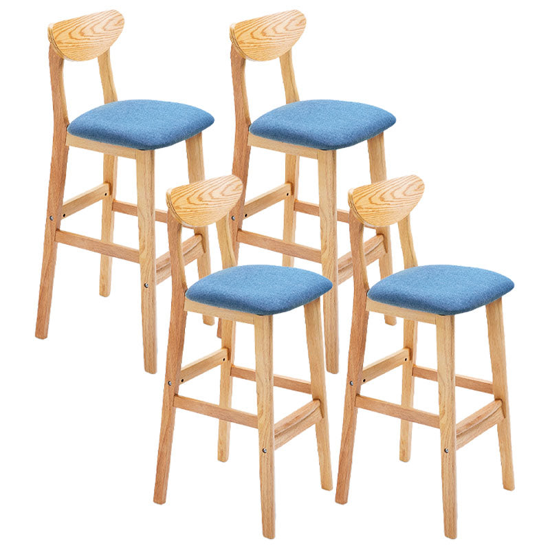 Scandinavian Solid Wood Home 28-inch Stool Matte Finish Footrest Barstool Blue Natural 4 Piece Set Clearhalo 'Bar Furniture' 'Bar Stools' 'bar_stools' 'furn' 'furn_bar_stools' 'Furniture' 'furniture_bar_stools' 'Kitchen & Dining Furniture' 4910725