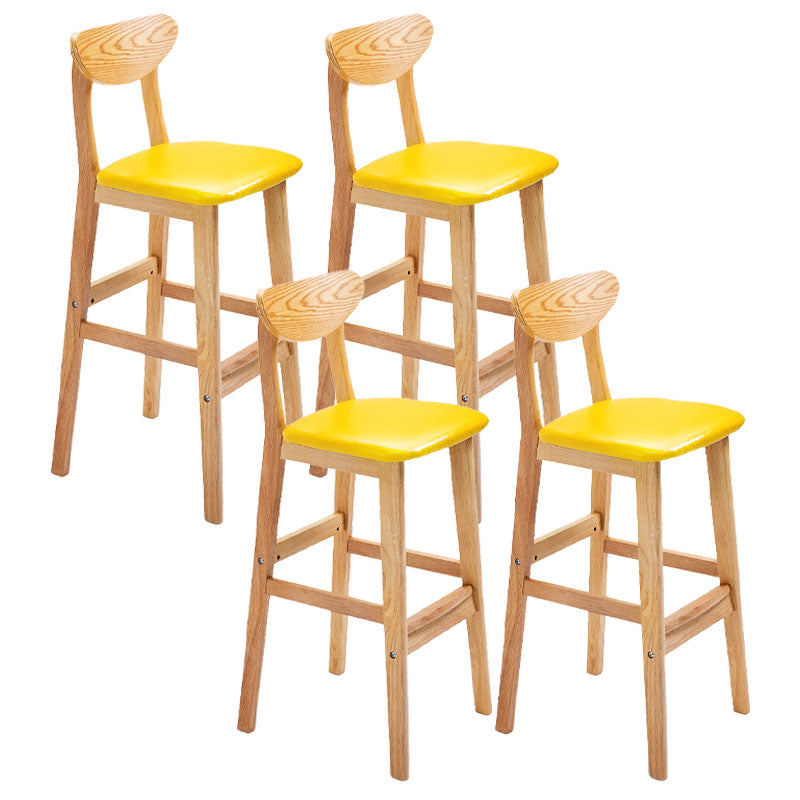 Scandinavian Solid Wood Home 28-inch Stool Matte Finish Footrest Barstool Yellow Natural 4 Piece Set Clearhalo 'Bar Furniture' 'Bar Stools' 'bar_stools' 'furn' 'furn_bar_stools' 'Furniture' 'furniture_bar_stools' 'Kitchen & Dining Furniture' 4910730