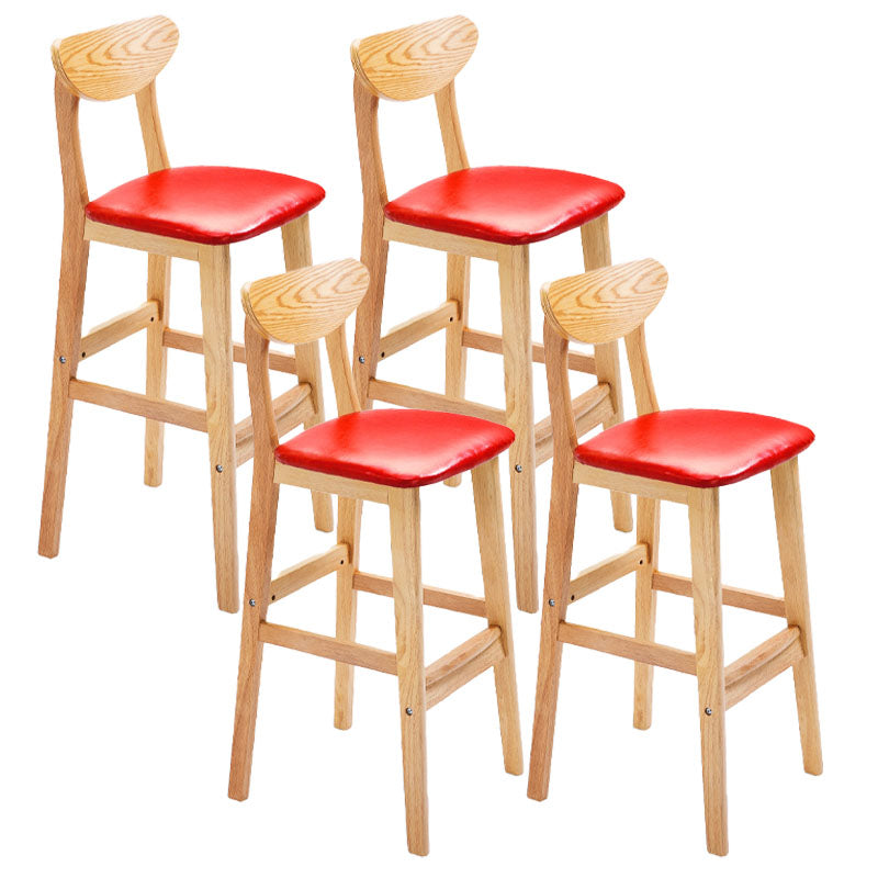 Scandinavian Solid Wood Home 28-inch Stool Matte Finish Footrest Barstool Red Natural 4 Piece Set Clearhalo 'Bar Furniture' 'Bar Stools' 'bar_stools' 'furn' 'furn_bar_stools' 'Furniture' 'furniture_bar_stools' 'Kitchen & Dining Furniture' 4910731