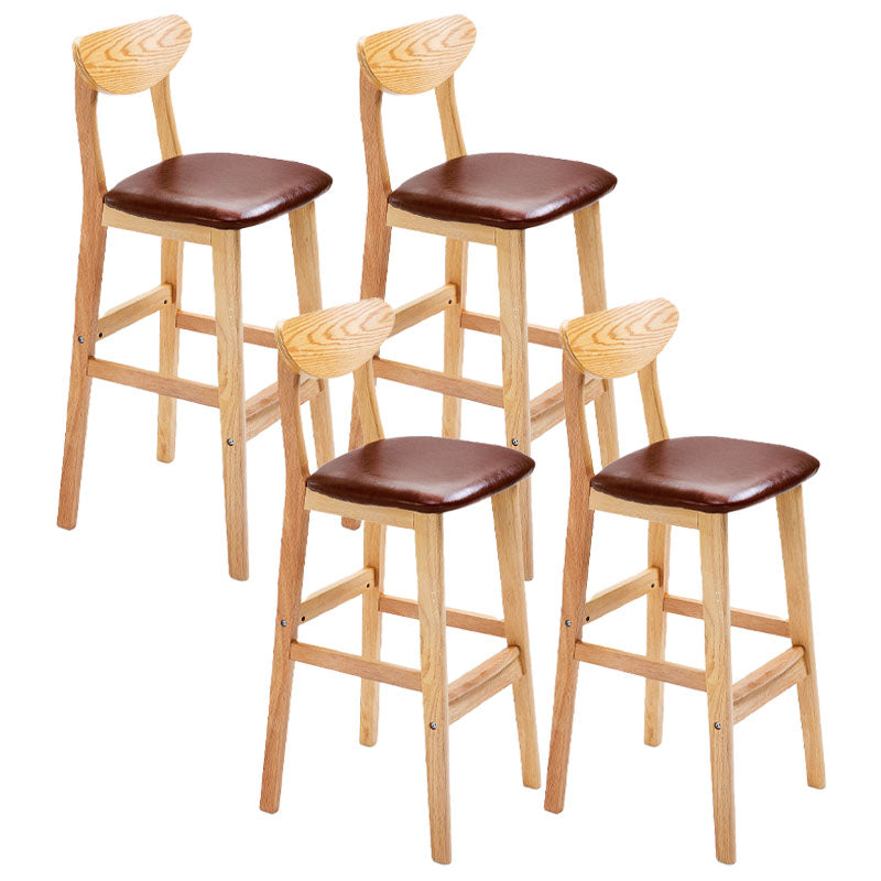 Scandinavian Solid Wood Home 28-inch Stool Matte Finish Footrest Barstool Brown Natural 4 Piece Set Clearhalo 'Bar Furniture' 'Bar Stools' 'bar_stools' 'furn' 'furn_bar_stools' 'Furniture' 'furniture_bar_stools' 'Kitchen & Dining Furniture' 4910732