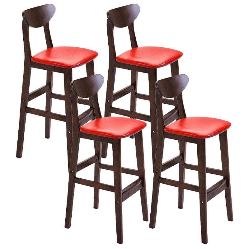 Scandinavian Solid Wood Home 28-inch Stool Matte Finish Footrest Barstool Red Brown 4 Piece Set Clearhalo 'Bar Furniture' 'Bar Stools' 'bar_stools' 'furn' 'furn_bar_stools' 'Furniture' 'furniture_bar_stools' 'Kitchen & Dining Furniture' 4910737