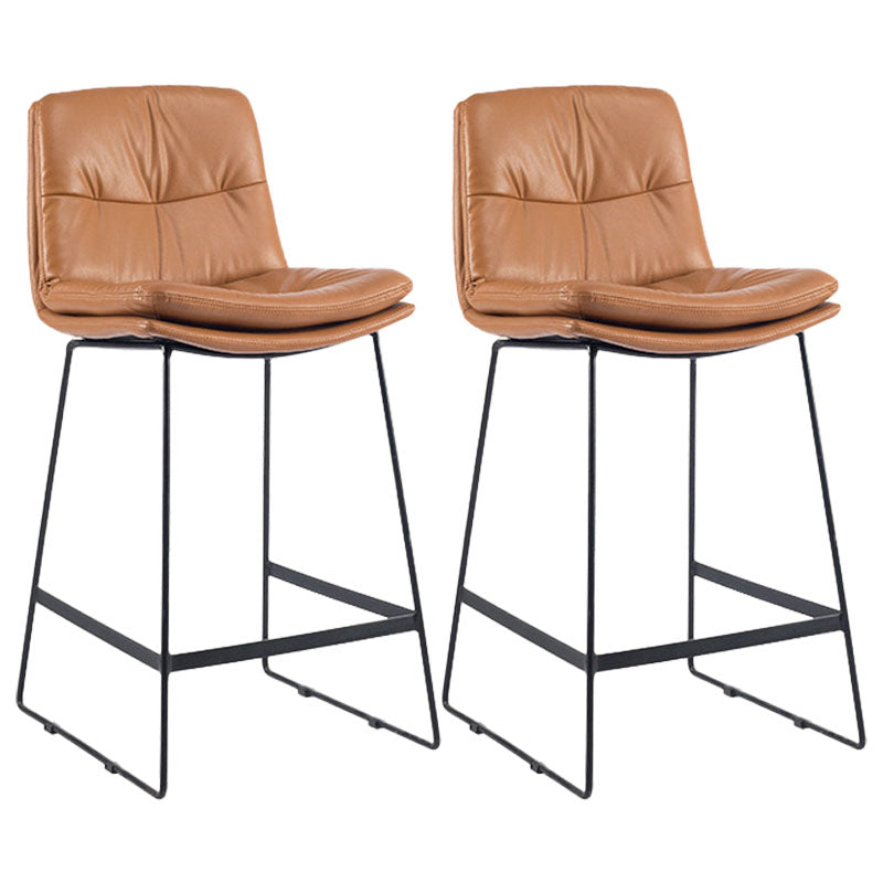 Scandinavian Coffee Shop Footrest Stool Matte Finish Upholstered Barstool Brown Set of 2 Counter Stool(26"H) Clearhalo 'Bar Furniture' 'Bar Stools' 'bar_stools' 'Furniture' 'furniture_bar_stools' 'Kitchen & Dining Furniture' 4910743