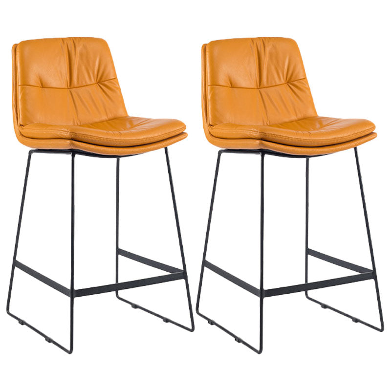 Scandinavian Coffee Shop Footrest Stool Matte Finish Upholstered Barstool Orange Set of 2 Counter Stool(26"H) Clearhalo 'Bar Furniture' 'Bar Stools' 'bar_stools' 'Furniture' 'furniture_bar_stools' 'Kitchen & Dining Furniture' 4910759
