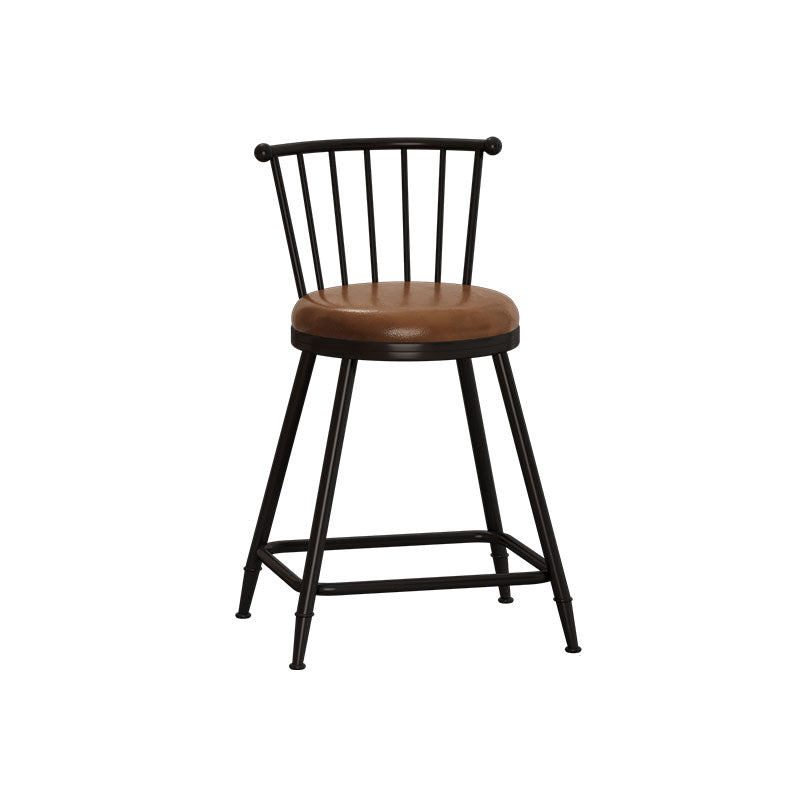 Industrial Armless Backrest Counter Stool Steel Bar Stool with Leather Cushion Brown 1 Piece Short Stool(22"H) Clearhalo 'Bar Furniture' 'Bar Stools' 'bar_stools' 'furn' 'furn_bar_stools' 'Furniture' 'furniture_bar_stools' 'Kitchen & Dining Furniture' 4910854