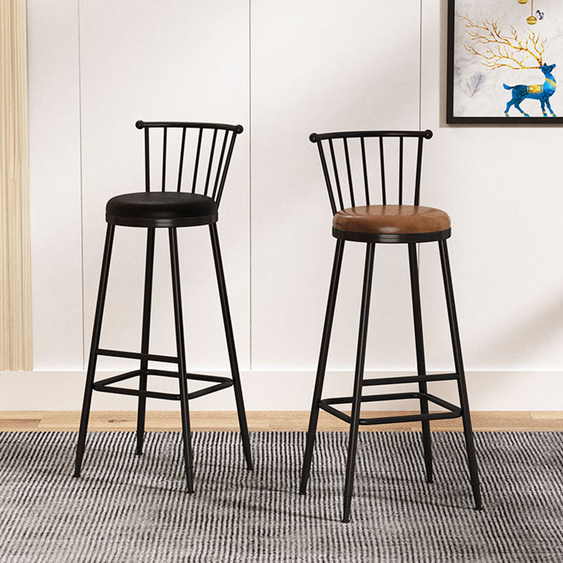 Industrial Armless Backrest Counter Stool Steel Bar Stool with Leather Cushion Clearhalo 'Bar Furniture' 'Bar Stools' 'bar_stools' 'furn' 'furn_bar_stools' 'Furniture' 'furniture_bar_stools' 'Kitchen & Dining Furniture' 4910860