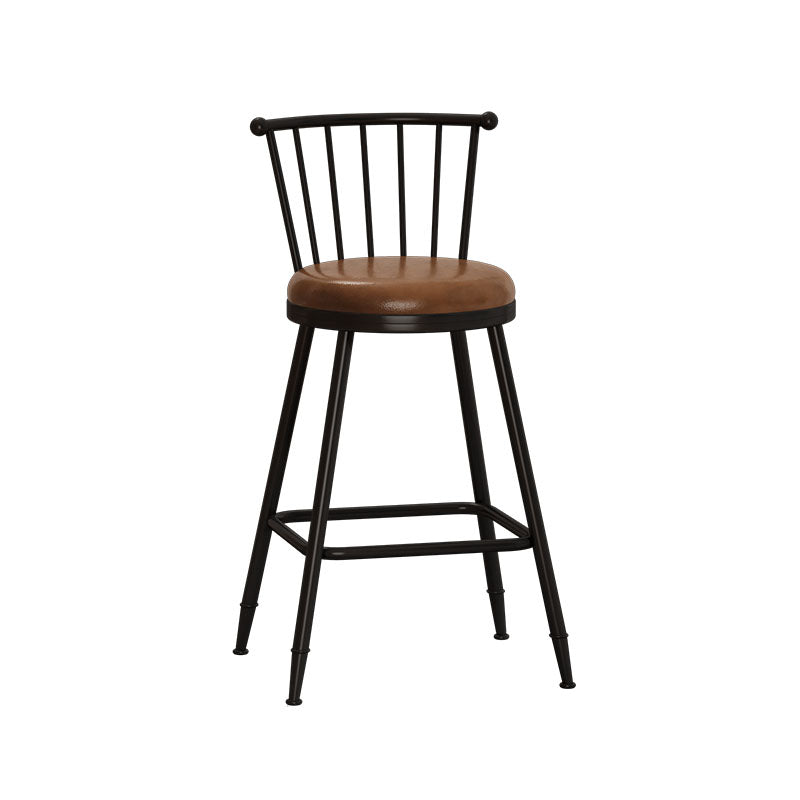 Industrial Armless Backrest Counter Stool Steel Bar Stool with Leather Cushion Brown 1 Piece Counter Stool(26"H) Clearhalo 'Bar Furniture' 'Bar Stools' 'bar_stools' 'furn' 'furn_bar_stools' 'Furniture' 'furniture_bar_stools' 'Kitchen & Dining Furniture' 4910863