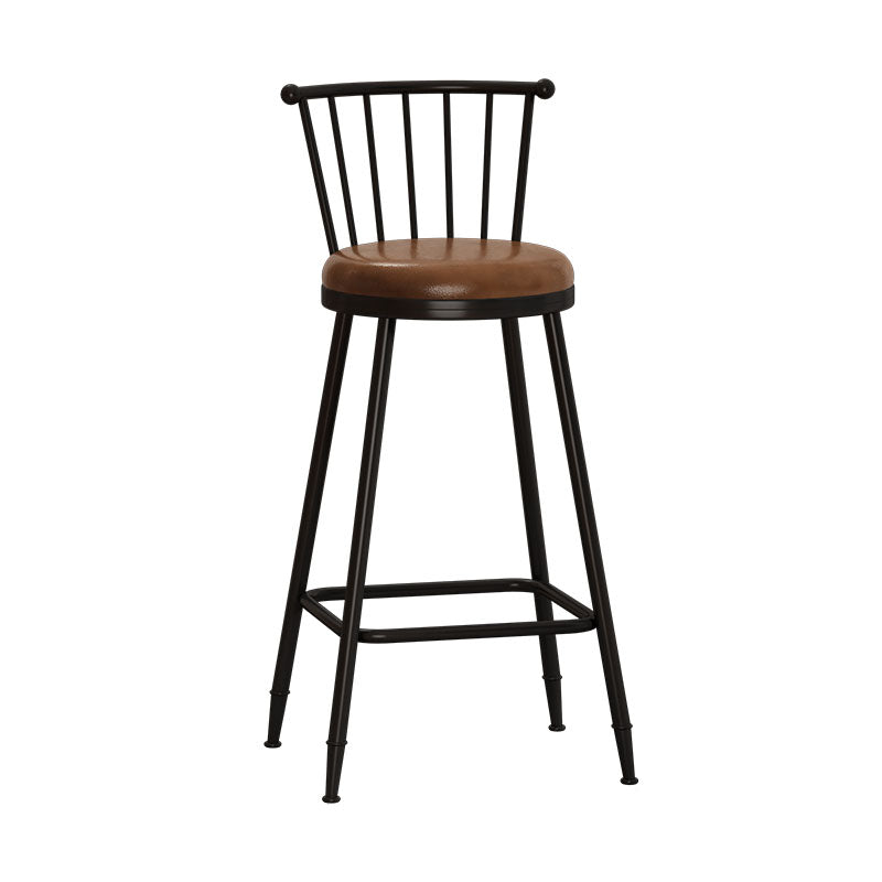 Industrial Armless Backrest Counter Stool Steel Bar Stool with Leather Cushion Brown 1 Piece Bar Stool(30"H) Clearhalo 'Bar Furniture' 'Bar Stools' 'bar_stools' 'furn' 'furn_bar_stools' 'Furniture' 'furniture_bar_stools' 'Kitchen & Dining Furniture' 4910867