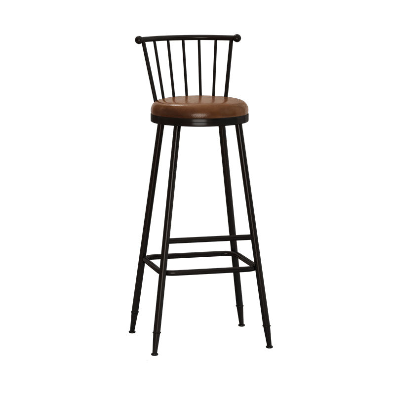 Industrial Armless Backrest Counter Stool Steel Bar Stool with Leather Cushion Brown 1 Piece Bar Stool(33"H) Clearhalo 'Bar Furniture' 'Bar Stools' 'bar_stools' 'furn' 'furn_bar_stools' 'Furniture' 'furniture_bar_stools' 'Kitchen & Dining Furniture' 4910871