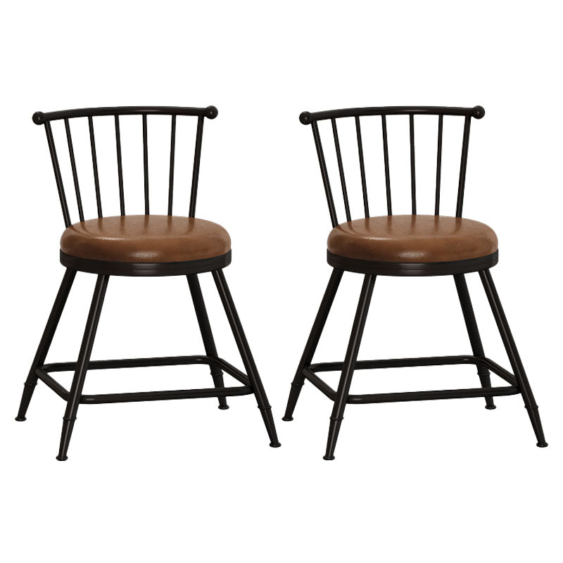 Industrial Armless Backrest Counter Stool Steel Bar Stool with Leather Cushion Brown 2 Piece Set Short Stool(18"H) Clearhalo 'Bar Furniture' 'Bar Stools' 'bar_stools' 'furn' 'furn_bar_stools' 'Furniture' 'furniture_bar_stools' 'Kitchen & Dining Furniture' 4910875