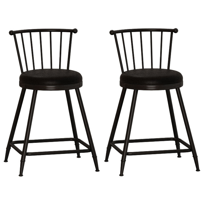 Industrial Armless Backrest Counter Stool Steel Bar Stool with Leather Cushion Black 2 Piece Set Short Stool(22"H) Clearhalo 'Bar Furniture' 'Bar Stools' 'bar_stools' 'furn' 'furn_bar_stools' 'Furniture' 'furniture_bar_stools' 'Kitchen & Dining Furniture' 4910878
