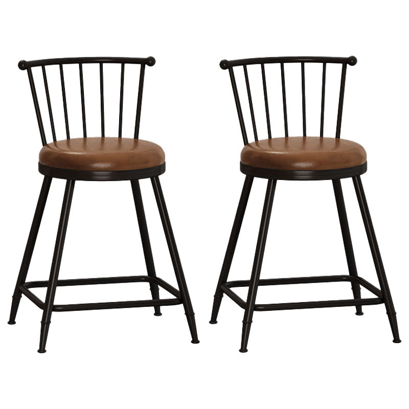 Industrial Armless Backrest Counter Stool Steel Bar Stool with Leather Cushion Brown 2 Piece Set Short Stool(22"H) Clearhalo 'Bar Furniture' 'Bar Stools' 'bar_stools' 'furn' 'furn_bar_stools' 'Furniture' 'furniture_bar_stools' 'Kitchen & Dining Furniture' 4910879
