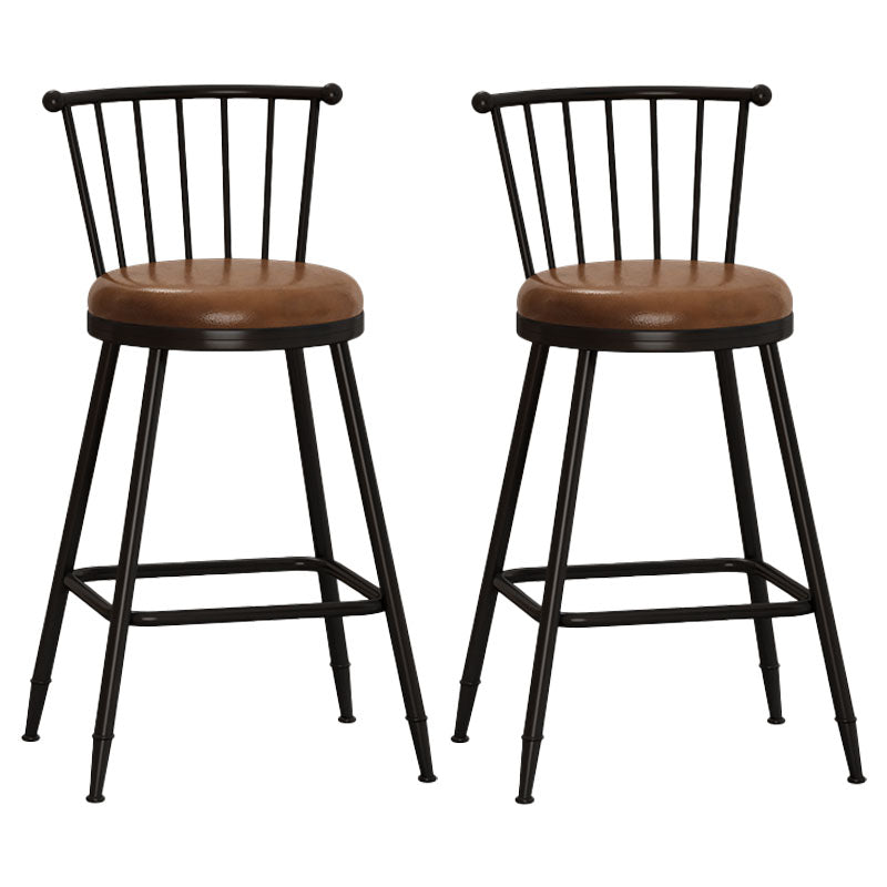 Industrial Armless Backrest Counter Stool Steel Bar Stool with Leather Cushion Brown 2 Piece Set Counter Stool(26"H) Clearhalo 'Bar Furniture' 'Bar Stools' 'bar_stools' 'furn' 'furn_bar_stools' 'Furniture' 'furniture_bar_stools' 'Kitchen & Dining Furniture' 4910883