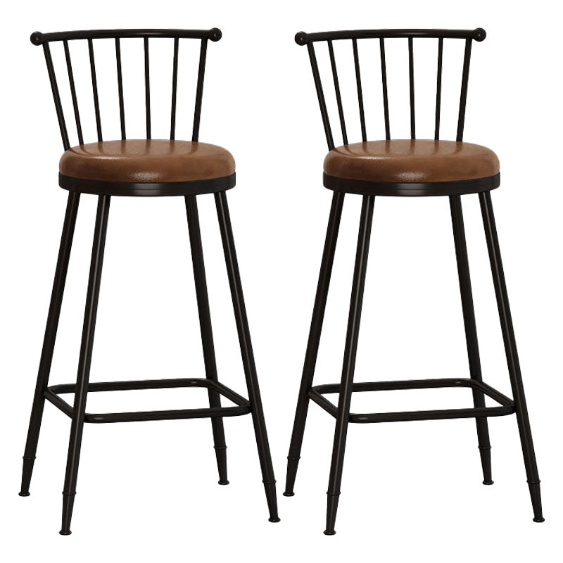 Industrial Armless Backrest Counter Stool Steel Bar Stool with Leather Cushion Brown 2 Piece Set Bar Stool(30"H) Clearhalo 'Bar Furniture' 'Bar Stools' 'bar_stools' 'furn' 'furn_bar_stools' 'Furniture' 'furniture_bar_stools' 'Kitchen & Dining Furniture' 4910887