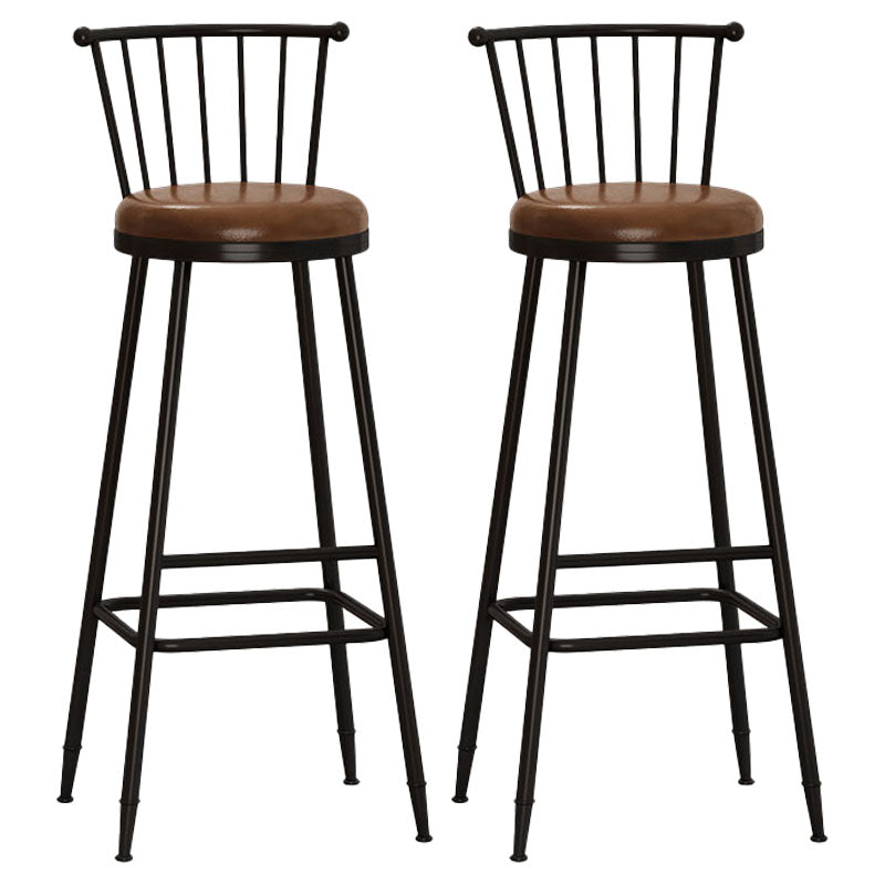 Industrial Armless Backrest Counter Stool Steel Bar Stool with Leather Cushion Brown 2 Piece Set Bar Stool(33"H) Clearhalo 'Bar Furniture' 'Bar Stools' 'bar_stools' 'furn' 'furn_bar_stools' 'Furniture' 'furniture_bar_stools' 'Kitchen & Dining Furniture' 4910891