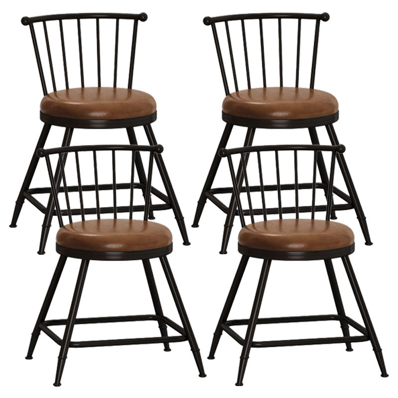 Industrial Armless Backrest Counter Stool Steel Bar Stool with Leather Cushion Brown 4 Piece Set Short Stool(18"H) Clearhalo 'Bar Furniture' 'Bar Stools' 'bar_stools' 'furn' 'furn_bar_stools' 'Furniture' 'furniture_bar_stools' 'Kitchen & Dining Furniture' 4910895